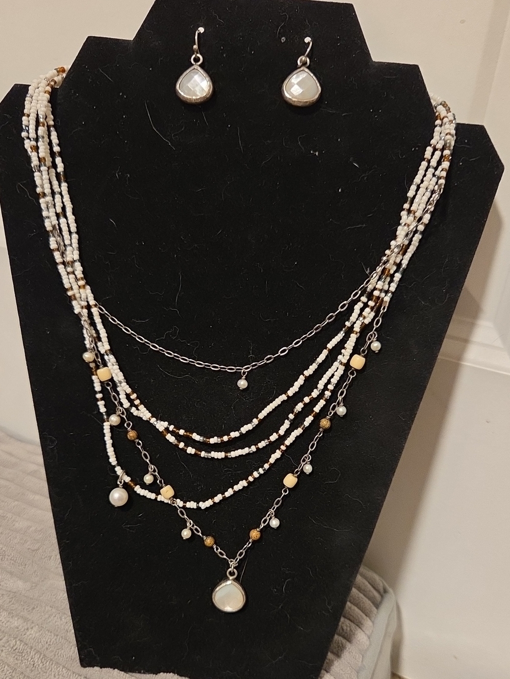 Retired Silpada Multi-Strand Boho Statement Necklace & Earring Set N1673 MOP